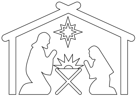 Manger Scene Outline Coloring Page